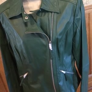 Green leather motorcycle jacket